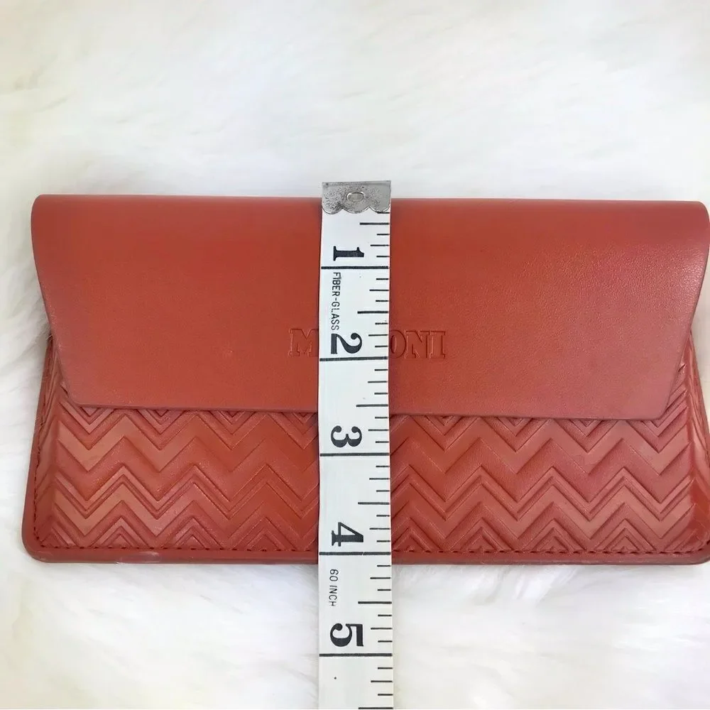 Missoni Brown Leather Glasses Case with Chevron Pattern and Glossy Finish